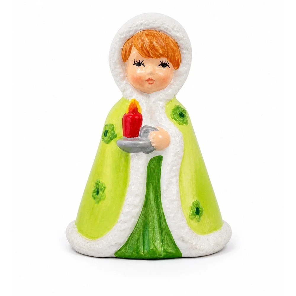 Vintage MCM Christmas Girl Figurine Korea Ceramic Green Candle‎ Holiday Decor